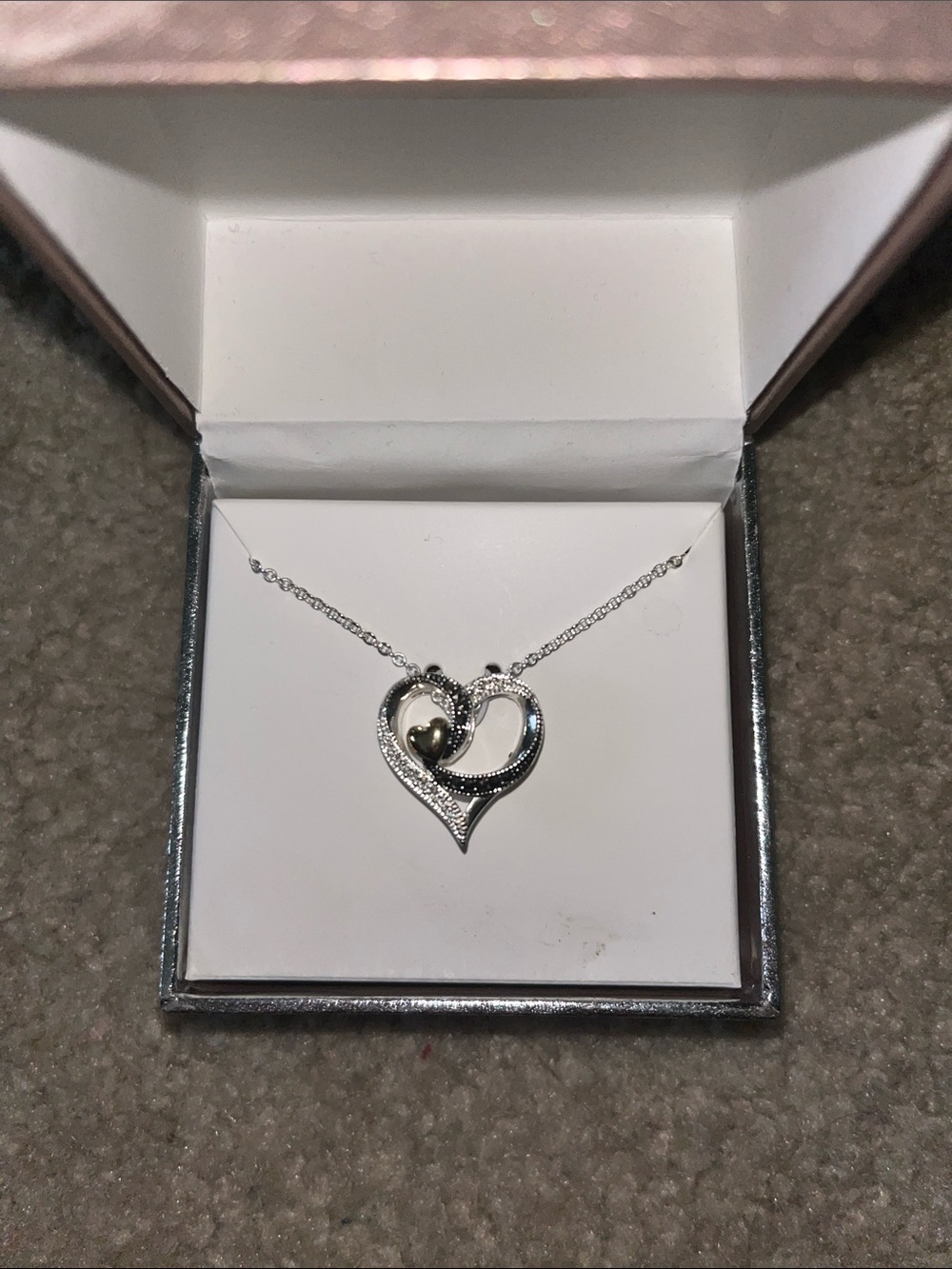Delicate Silver Heart Pendant Necklace with Sparkle Accent